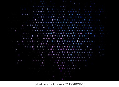 Dark blue, red vector template with poker symbols. Glitter abstract sketch with isolated symbols of playing cards. Pattern for leaflets of poker games, events.