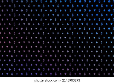 Dark blue, red vector template with poker symbols. Glitter abstract sketch with isolated symbols of playing cards. Pattern for leaflets of poker games, events.