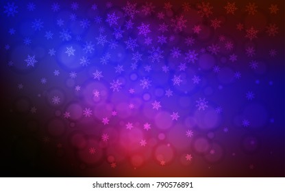 Dark Blue, Red vector template with ice snowflakes. Snow on blurred abstract background with gradient. The template can be used as a new year background.