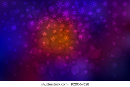Dark Blue, Red vector texture with colored snowflakes. Blurred decorative design in xmas style with snow. The template can be used as a new year background.