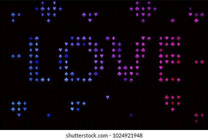 Dark Blue, Red vector texture with playing cards. Glitter abstract sketch with isolated symbols of playing cards. Pattern for booklets, leaflets of gambling houses.