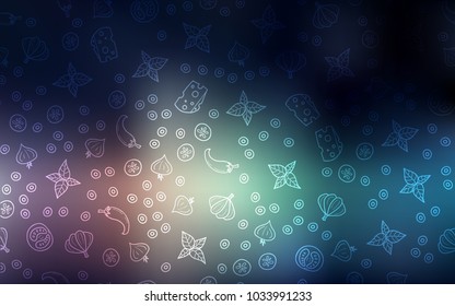 Dark Blue, Red vector texture with delicious snacks. Blurred decorative design of snacks in doodle style. Template for meal cooking in kitchen.