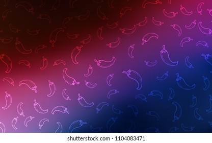 Dark Blue, Red vector texture with hot peppers. Beautiful colored illustration with peppers in doodle style. Doodle design for your business advert of cafes.