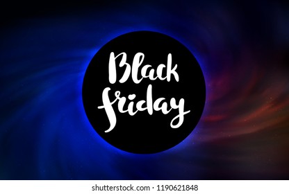Dark Blue, Red vector texture with a black hole, galaxy. Colorful black hole with shining night sky stars. Backdrop for Black Friday promotions.
