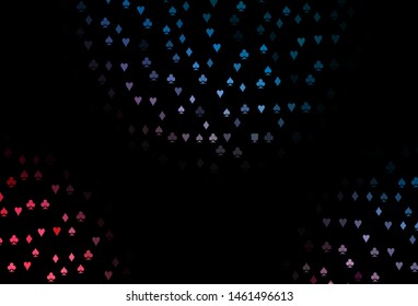 Dark Blue, Red vector texture with playing cards. Colored illustration with hearts, spades, clubs, diamonds. Pattern for leaflets of poker games, events.