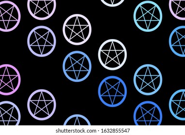 Dark Blue, Red vector texture with religion symbols. Colorful mystic symbols with a gradient in ancient style. Simple design for occult depiction.