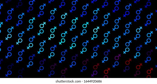 Dark Blue, Red vector texture with women's rights symbols. Illustration with signs of women's strength and power. Best design to show the power of women.