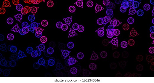 Dark Blue, Red vector texture with religion symbols. Illustration with magical signs of spiritual power. Simple design for occult depiction.