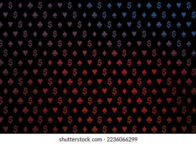 Dark blue, red vector texture with playing cards. Colorful gradient with signs of hearts, spades, clubs, diamonds. Smart design for your business advert of casinos.