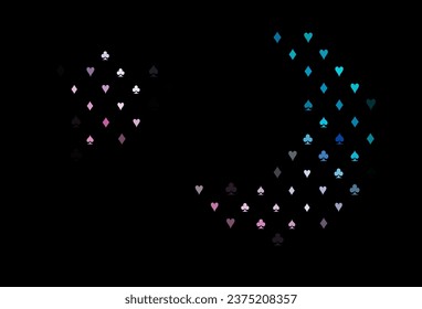 Dark blue, red vector texture with playing cards. Blurred decorative design of hearts, spades, clubs, diamonds. Template for business cards of casinos.