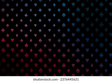 Dark blue, red vector texture with playing cards. Colored illustration with hearts, spades, clubs, diamonds. Smart design for your business advert of casinos.