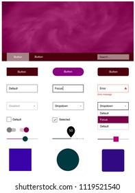 Dark Blue, Red vector ui ux kit with space stars. Simple Material Design Kit with colorful clouds in header. This template you can use for landing pages.