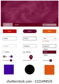 Dark Blue, Red vector ui kit with clouds & stars. Beautiful ui ux kit with colorful sky in its header. This template you can use for websites.