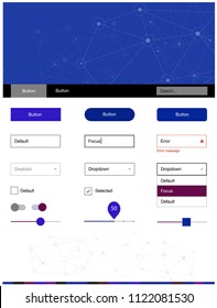 Dark Blue, Red vector ui ux kit in triangular style with circles. Style guide in polygonal style with triangles, circles. This sample is for your landing page.