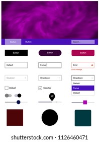 Dark Blue, Red vector ui kit with clouds & stars. Modern Style guide with colorful gradient sky in its header. This template you can use for websites.