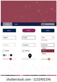 Dark Blue, Red vector ui ux kit in triangular style with circles. Style guide with triangles, circles on abstract background. Modern template for your landing page.