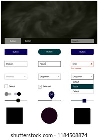 Dark Blue, Red vector ui kit with clouds & stars. Simple Material Design Kit with colorful clouds in header. This template you can use for landing pages.