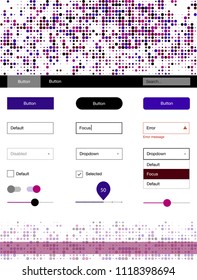 Dark Blue, Red vector web ui kit with spheres. Simple Material Design Kit with colorful dots in header. This template you can use for landing pages.