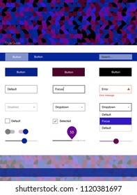 Dark Blue, Red vector web ui kit with spheres. Beautiful ui ux kit with colorful dots in its header. This template you can use for landing pages.