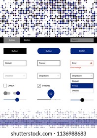 Dark Blue, Red vector web ui kit with spheres. Web ui kit with abstract gradient circles in its header. This sample is for your website.