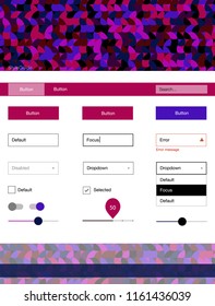 Dark Blue, Red vector web ui kit with spheres. Simple Material Design Kit with colorful dots in header. Beautiful layout for websites, landing pages.