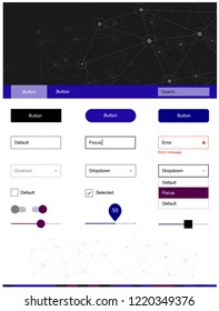 Dark Blue, Red vector web ui kit in polygonal style with circles. Ui Ux kit with colorful polygonal background in its header. This template you can use for landing pages.