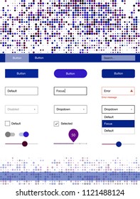 Dark Blue, Red vector wireframe kit with dots. Modern Style guide with colorful gradient circles in its header. Beautiful layout for websites, landing pages.