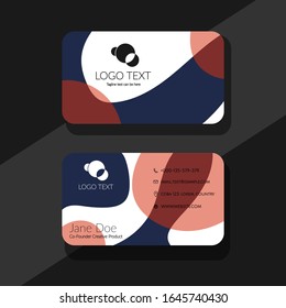 Dark blue and red waves business card design
