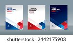 Dark blue, red and white Abstract triangle on white and dark blue background. A4 size book cover template for annual report, magazine, booklet, proposal, portfolio, brochure, poster