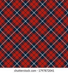 Dark blue, Red and white colors diagonal modern plaid Scottish seamless pattern.Texture from plaid,tablecloths, clothes, shirts, dresses, jacket, skirt, paper, blankets and other textile products