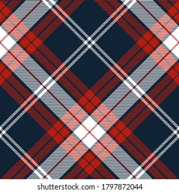 Dark blue, Red and white colors diagonal modern plaid Scottish seamless pattern.Texture from plaid,tablecloths, clothes, shirts, dresses, jacket, skirt, paper, blankets and other textile products