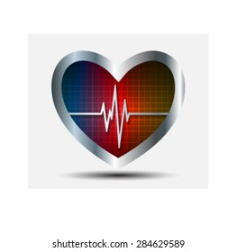 dark blue red yellow pulse heart glossy web icon on white background. Light Abstract Technology background for computer graphic website and internet. silver