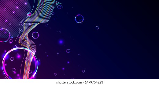 Dark blue retro futuristic neon abstraction background cosmos, new art 3d starry sky glowing galaxy.