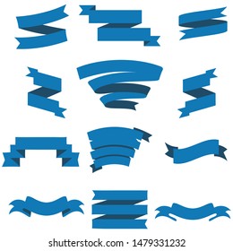 Dark Blue Ribbon Set InIsolated For Celebration And Winner Award Banner White Background, Vector Illustration can use for anniversary, birthday, party, event, holiday, Ied mubarak And religious day