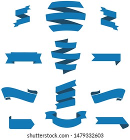 Dark Blue Ribbon Set InIsolated For Celebration And Winner Award Banner White Background, Vector Illustration can use for anniversary, birthday, party, event, holiday, Ied mubarak And religious day