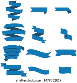 Dark Blue Ribbon Set InIsolated For Celebration And Winner Award Banner White Background, Vector Illustration can use for anniversary, birthday, party, event, holiday, Ied mubarak And religious day