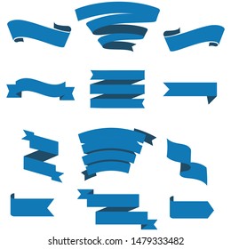 Dark Blue Ribbon Set InIsolated For Celebration And Winner Award Banner White Background, Vector Illustration can use for anniversary, birthday, party, event, holiday, Ied mubarak And religious day