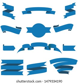Dark Blue Ribbon Set InIsolated For Celebration And Winner Award Banner White Background, Vector Illustration can use for anniversary, birthday, party, event, holiday, Ied mubarak And religious day