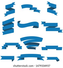 Dark Blue Ribbon Set InIsolated For Celebration And Winner Award Banner White Background, Vector Illustration can use for anniversary, birthday, party, event, holiday, Ied mubarak And religious day