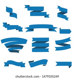 Dark Blue Ribbon Set InIsolated For Celebration And Winner Award Banner White Background, Vector Illustration can use for anniversary, birthday, party, event, holiday, Ied mubarak And religious day