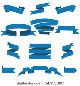 Dark Blue Ribbon Set InIsolated For Celebration And Winner Award Banner White Background, Vector Illustration can use for anniversary, birthday, party, event, holiday, Ied mubarak And religious day