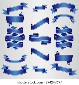 Dark Blue Ribbons Set. Vector Illustration.