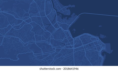 Dark blue Rio de Janeiro City area vector background map, streets and water cartography illustration. Widescreen proportion, digital flat design streetmap.