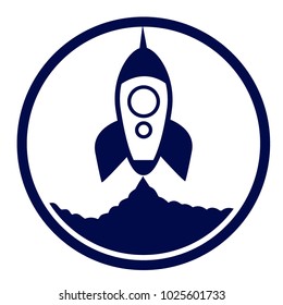 Dark blue rocket icon on a white background