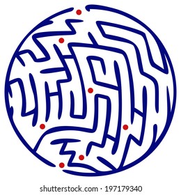 Dark blue round maze on a white background