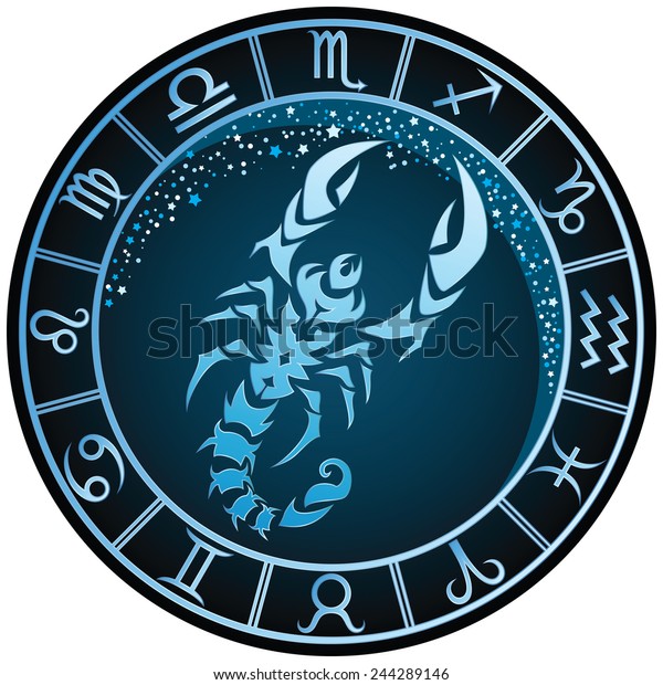 Dark Blue Round Scorpio Zodiac Sign Stock Vector (Royalty Free) 244289146