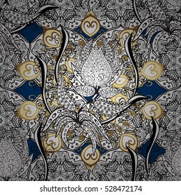 Dark blue royal baroque damask vector seamless pattern background wallpaper illustration with decorative vintage black gold blue antique ornaments. Endless luxury texture. White.