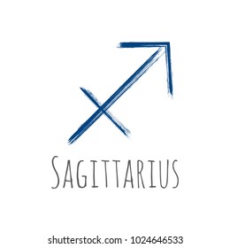 Dark blue Sagittarius horoscope icon, hand painted zodiac vector sign. Astrological icon isolated. Sagittarius astrology horoscope symbol clip art on white background.