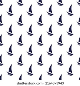 Dark blue sailboat on white background seamless pattern. Marine boyish theme. Best for textile, print, wallpapers, and nursery decoration.