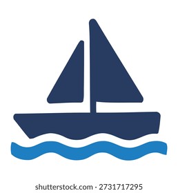 Velero azul oscuro con dos velas en el océano azul ondulado del agua